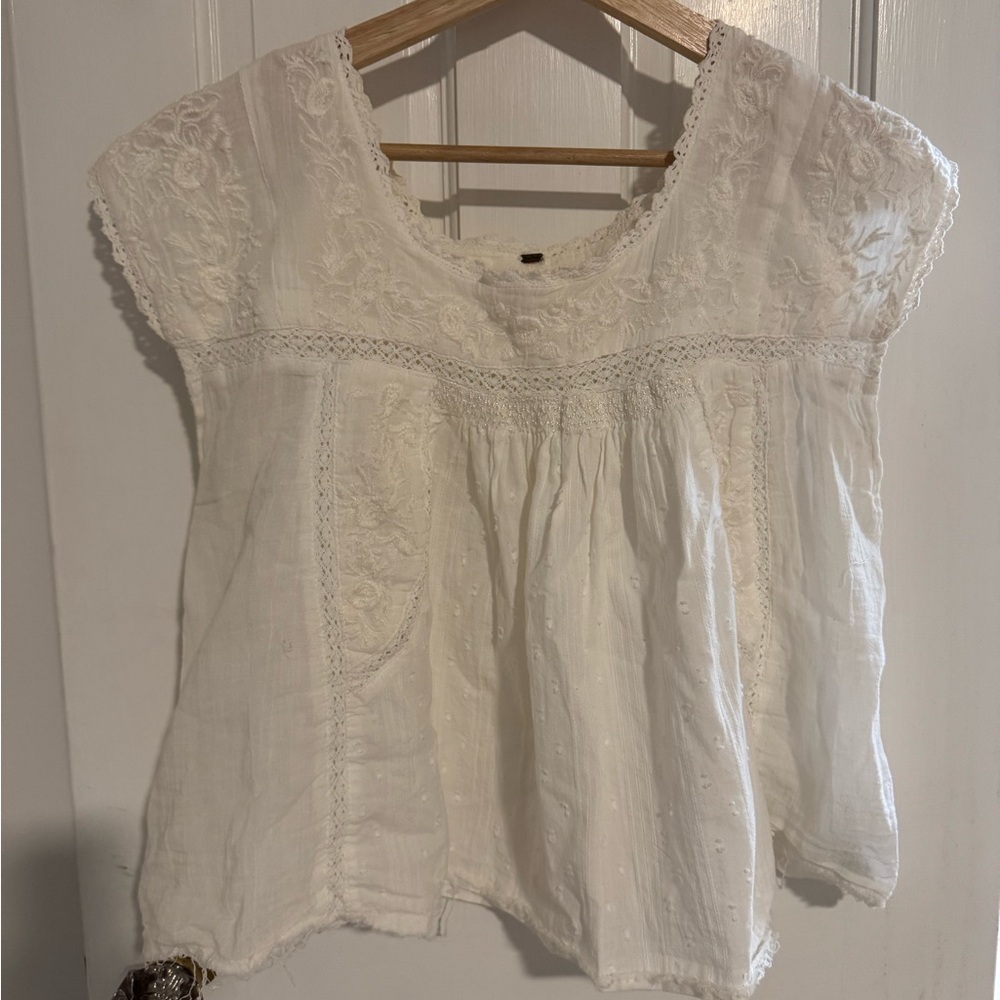 Free People White Lace French Top